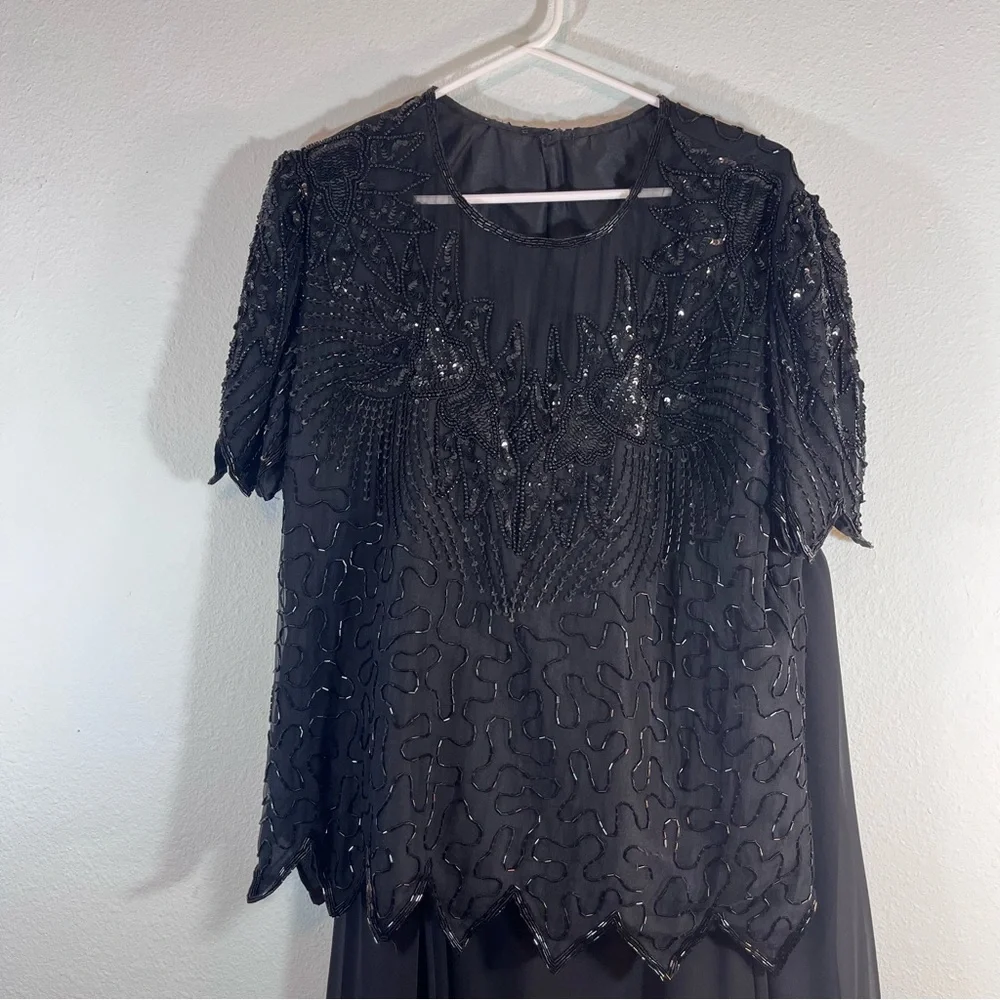 Petra Black Beaded Sequin 2pc Formal Gown Maxi Skirt set size 16 - Picture 3 of 16